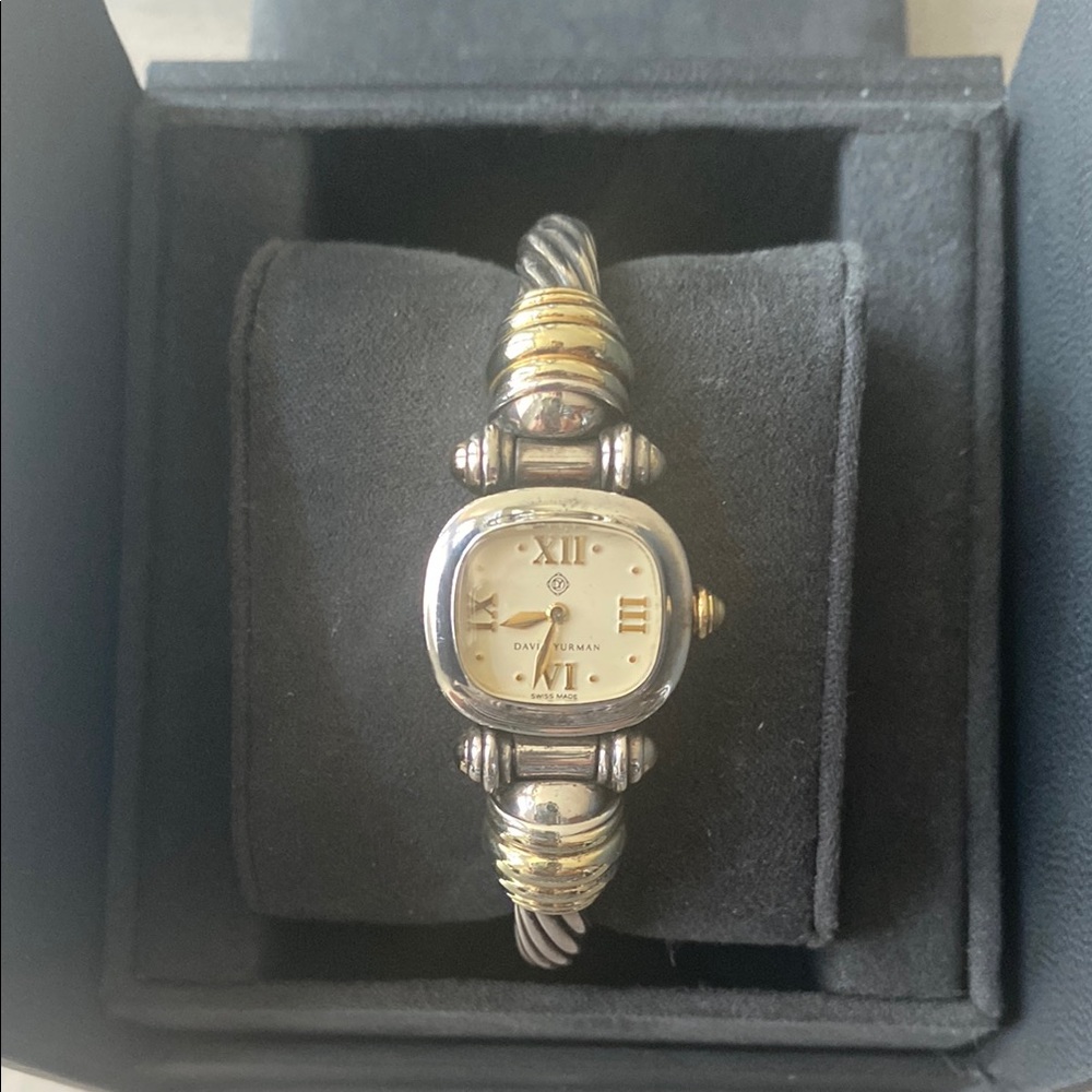 David Yurman Silver and 14k Gold  mother of pearl face Cable Watch Swiss made